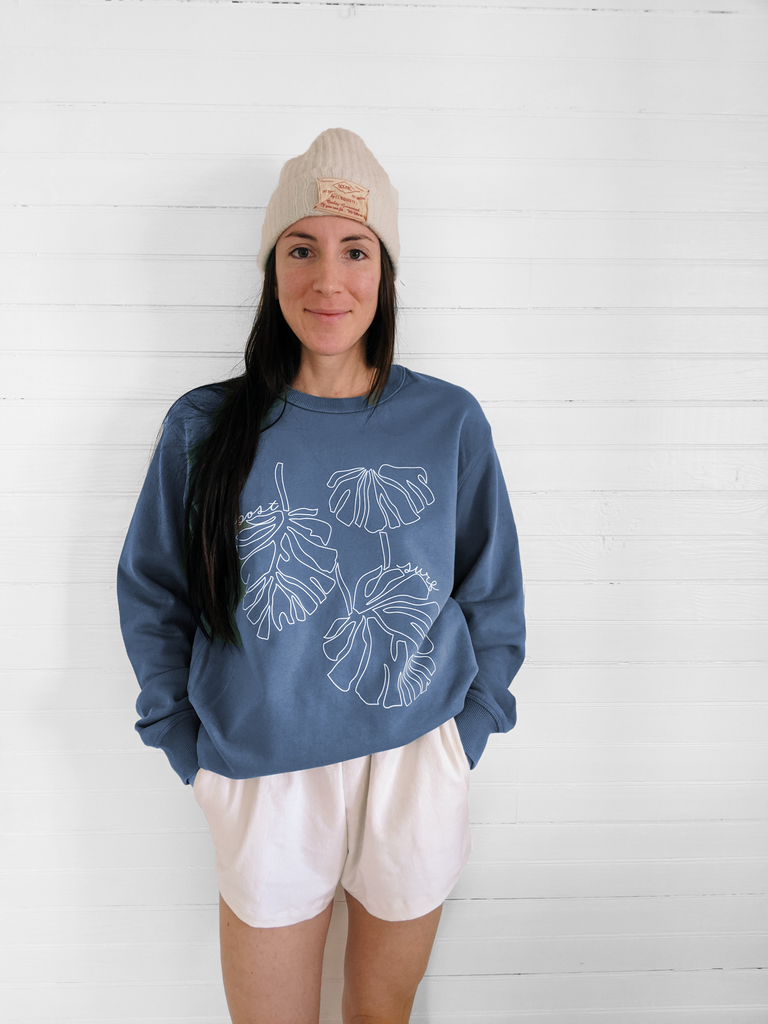 *PREORDER ONLY * Oversized Monstera Sweatshirt 2.0 - MINERAL BLUE